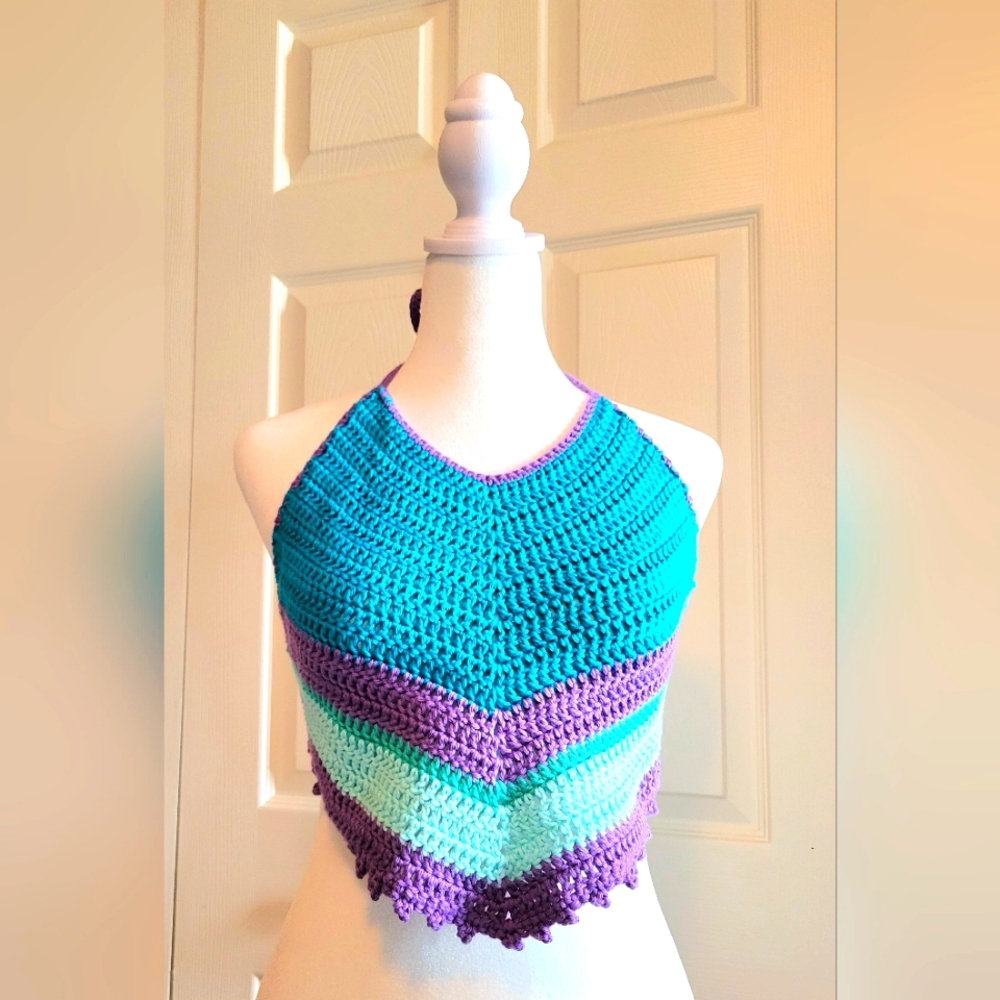 HANDMADE Crocheted Halter Tie Crop Top